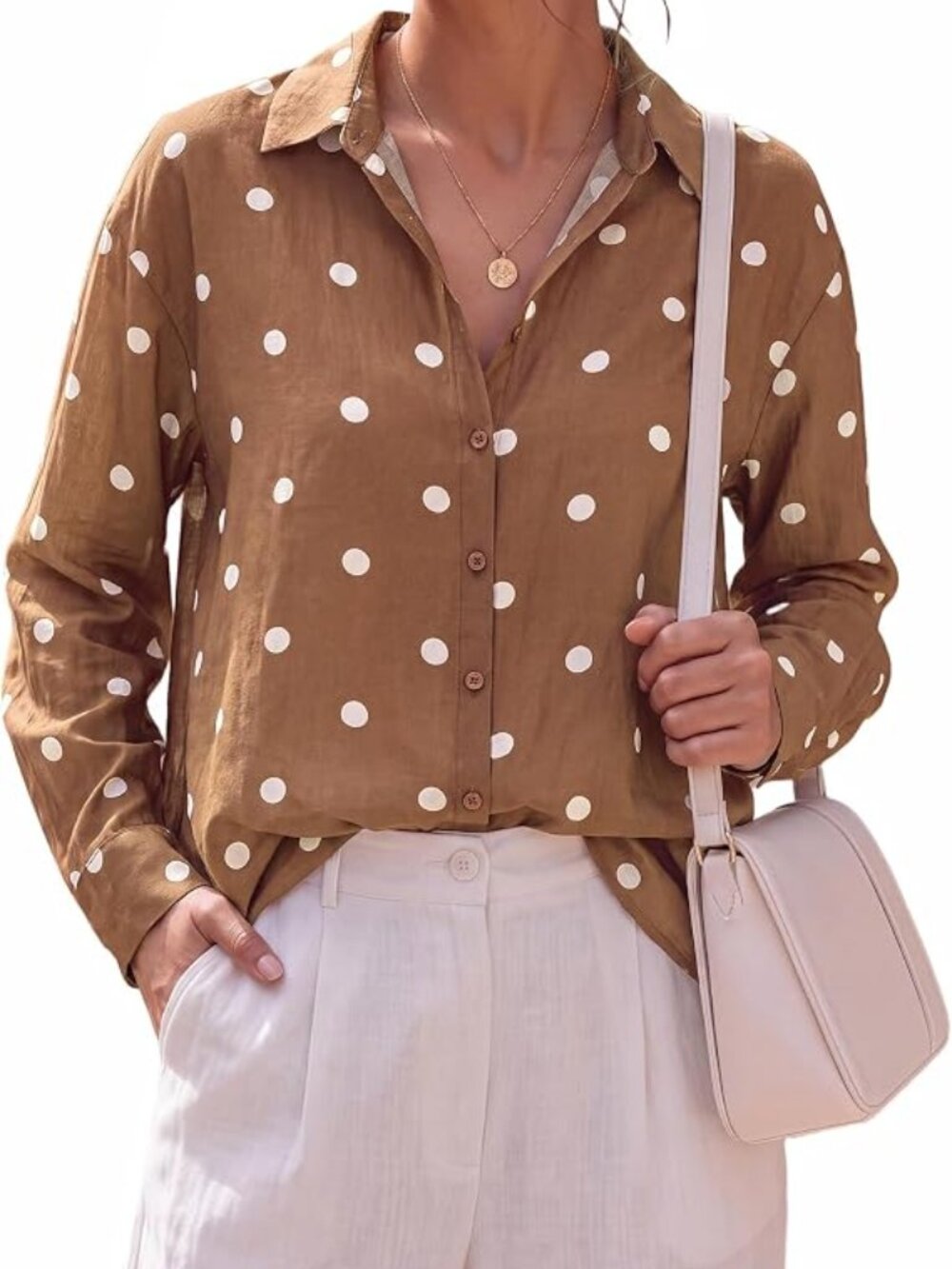 Women Blouses Dressy Casual Floral Long Sleeve Shirts Polka Dot Tops